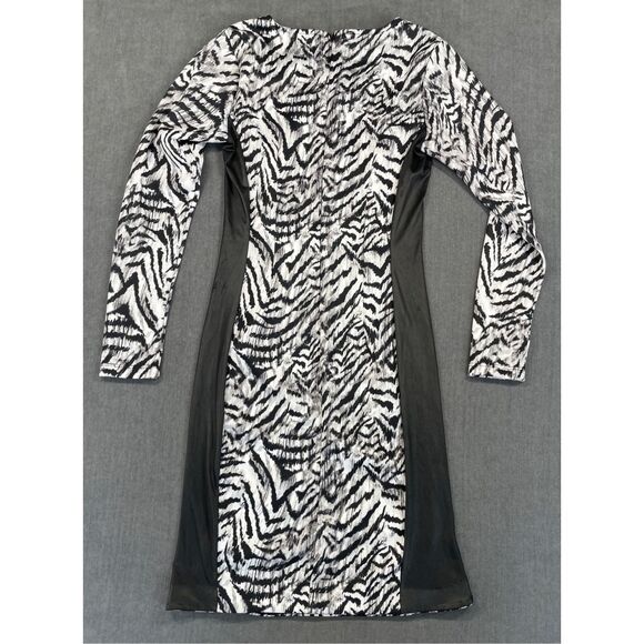 Zebra Print Bodycon Dress Kardashian Kollection Women M Black White Bold Glam - Picture 11 of 14